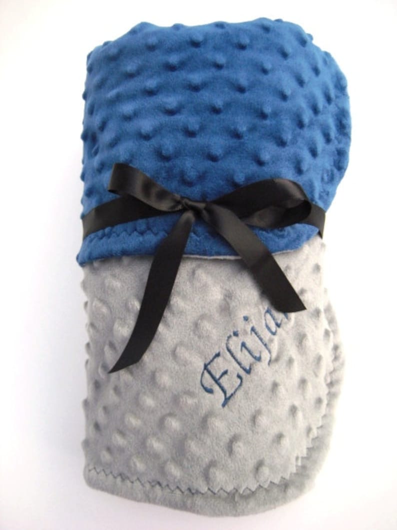 Baby Blue Stroller Blanket Grey and Slate Blue Minky Etsy