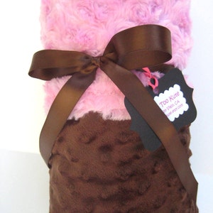 Pink and Brown Minky Stroller Blanket Personalization is Available image 3