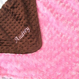 Pink and Brown Minky Stroller Blanket Personalization is Available image 4