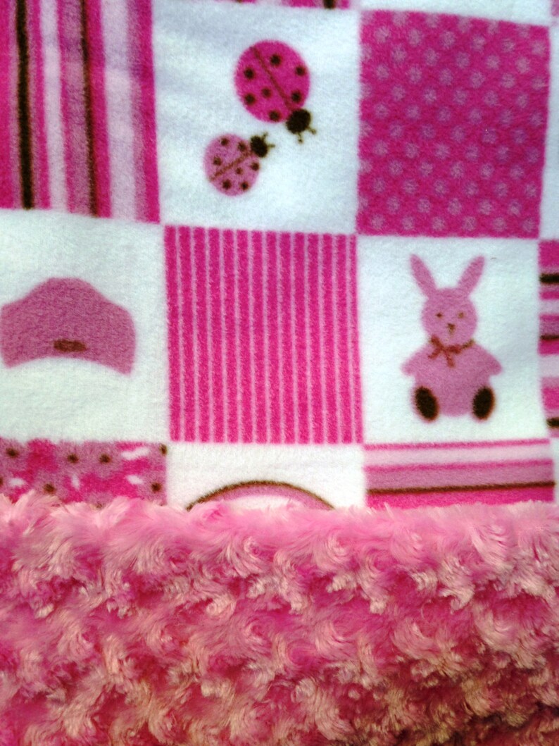Pink Infant Stroller Blanket Cuddly Pink and Brown Print Fleece Etsy