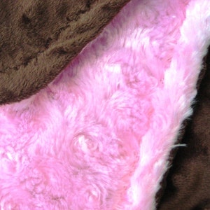 Pink and Brown Minky Stroller Blanket Personalization is Available image 2