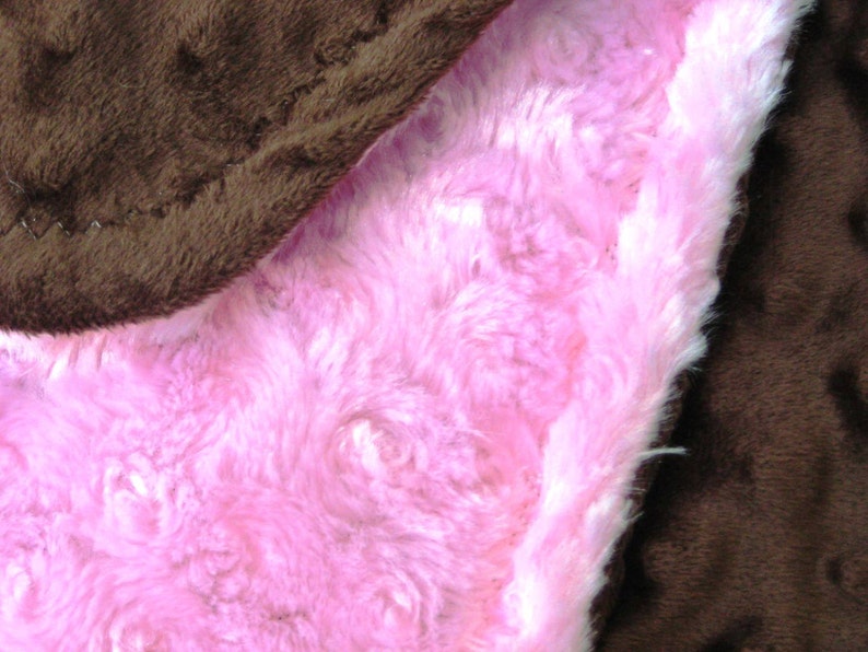 Pink and Brown Minky Stroller Blanket Personalization is Available image 2