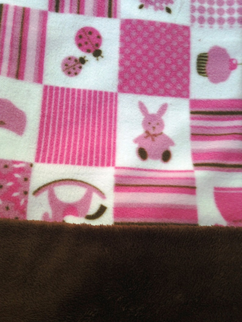 Pink Infant Stroller Blanket Cuddly Pink and Brown Print Fleece Etsy