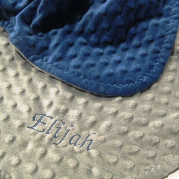 Baby Blue Stroller Blanket - Grey and Slate Blue Minky - Personalization is Available