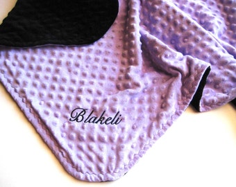 Lavender Stroller Baby  Blanket - Lavender and Black Minky - Personalization is Available