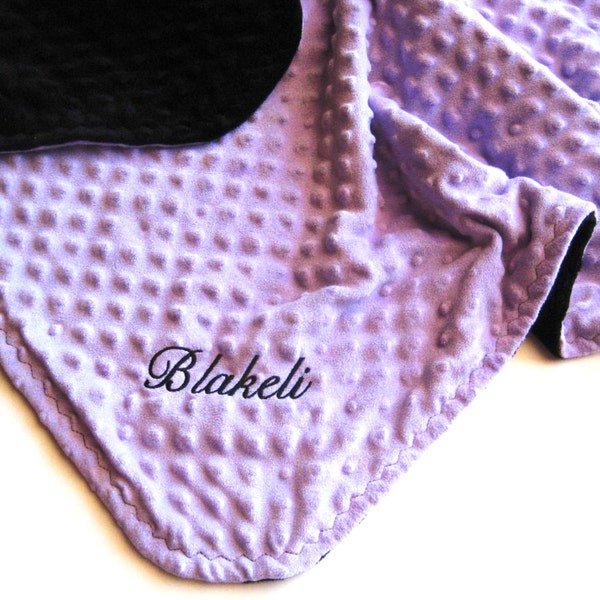 Lavender Stroller Baby  Blanket - Lavender and Black Minky - Personalization is Available