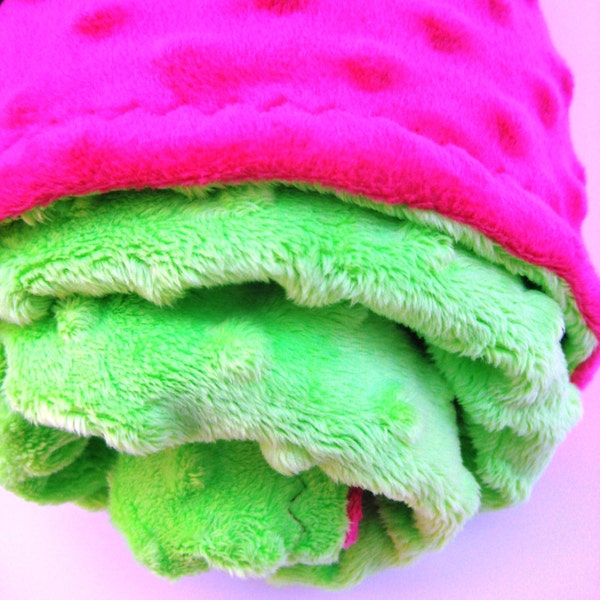 Hot Pink and Lime Green Baby Blanket - Perfect for Stroller or Car Seat