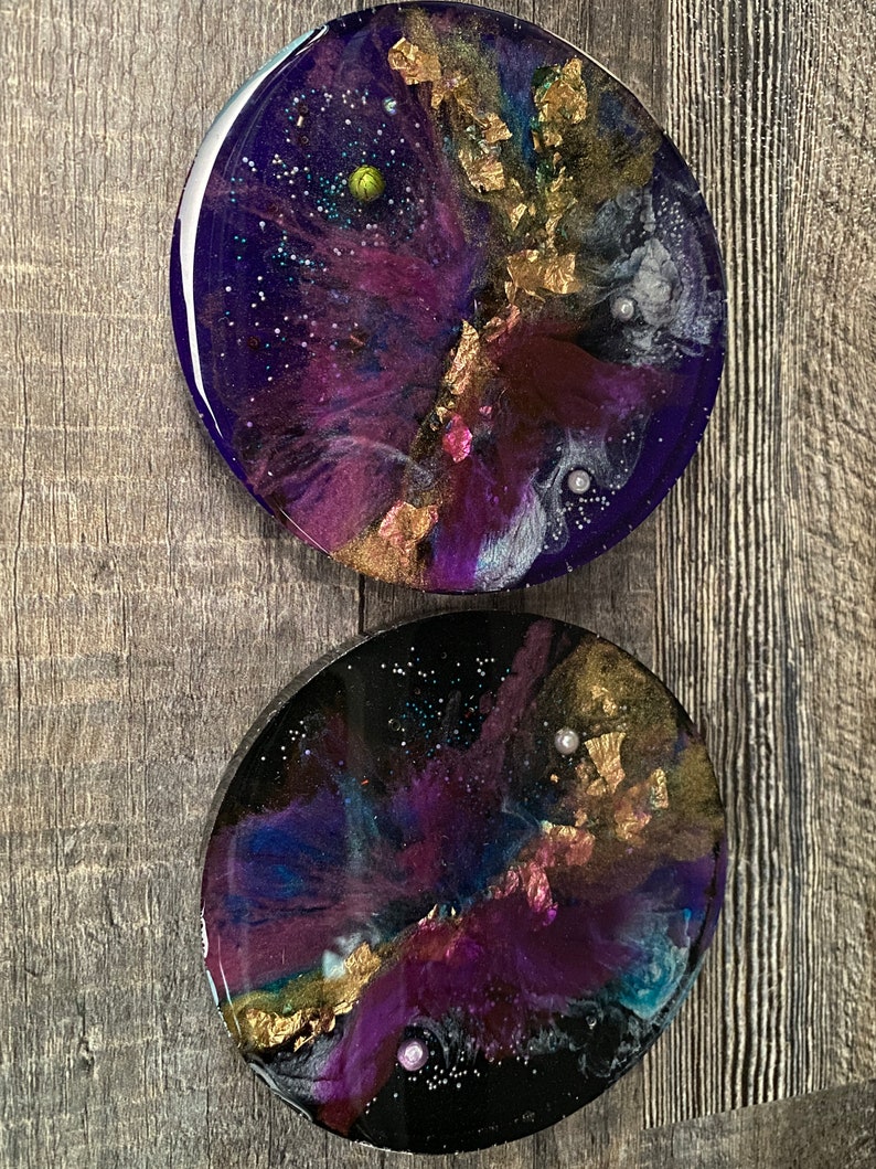 Epoxy Resin Coasters Set of 2 Edge of the Galaxy image 3