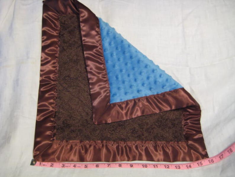 Cobalt Blue and Chocolate Brown Minky with Satin Binding Infant Cuddle Blanket