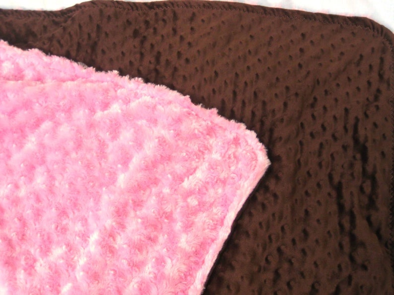 Pink and Brown Minky Stroller Blanket Personalization is Available image 5