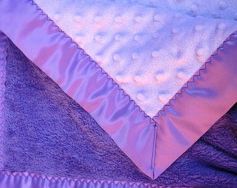 Purple and Lavendar Stroller Blanket - Royal PurpleFleece with Lavendar Minky and Satin Binding