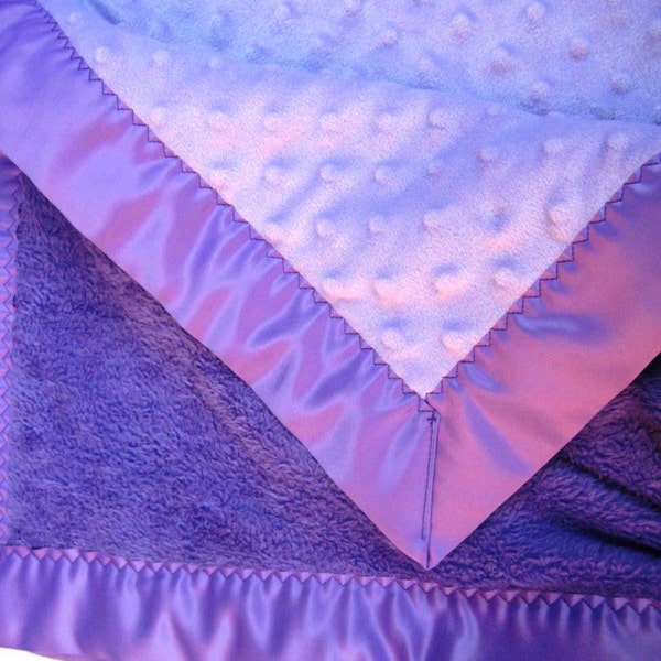 Purple and Lavendar Stroller Blanket - Royal PurpleFleece with Lavendar Minky and Satin Binding