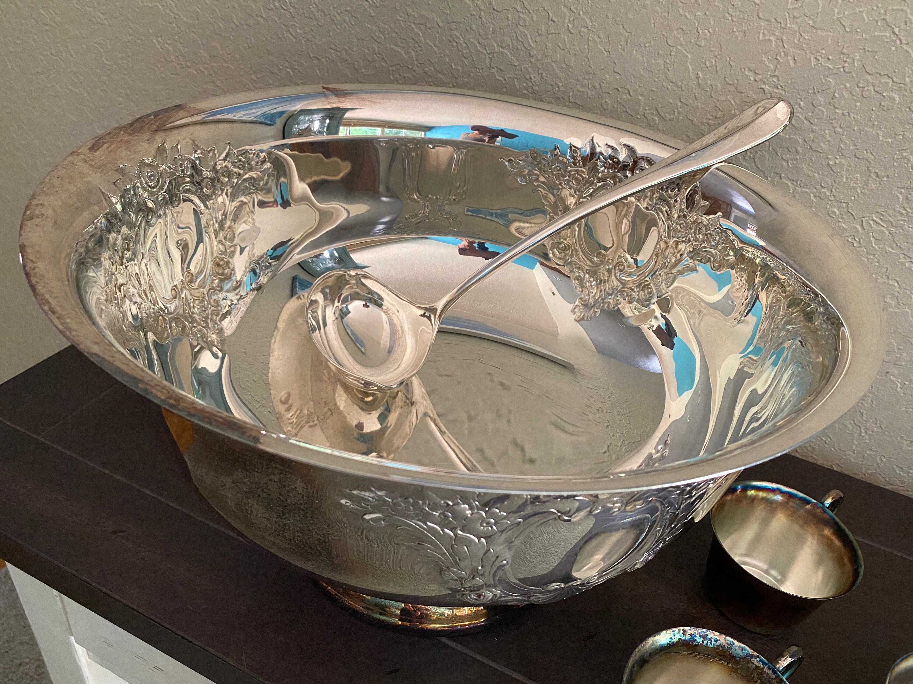 Vintage Elegant Silver Punch Bowl With Cups Oneida Silver Punchbowl Set