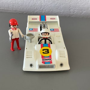 Vintage Playmobil Formula One White Race Car 3246 with 2 Klicky Figures 1979 Original Geobra Schaper