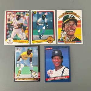 Rickey Henderson 1982-86 Donruss Baseball Card Lot of (5) Oakland Athletics A’s New York Yankees HOF Hall of Fame Original Issue Sharp