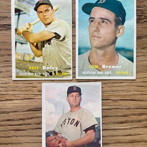1957 Topps Baseball Card Lot of (3) Boston Red Sox Delock Brewer Daley Original Issue
