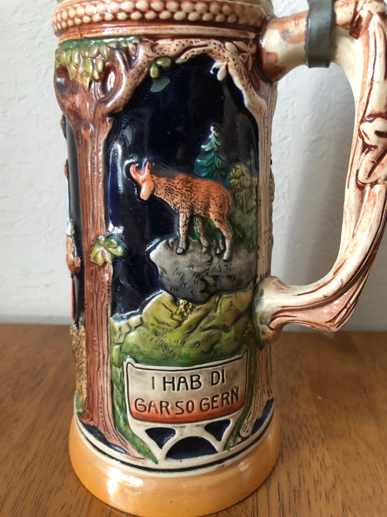 Vintage German Beer Stein Mug with Lid Forest Cabin Scene Etsy