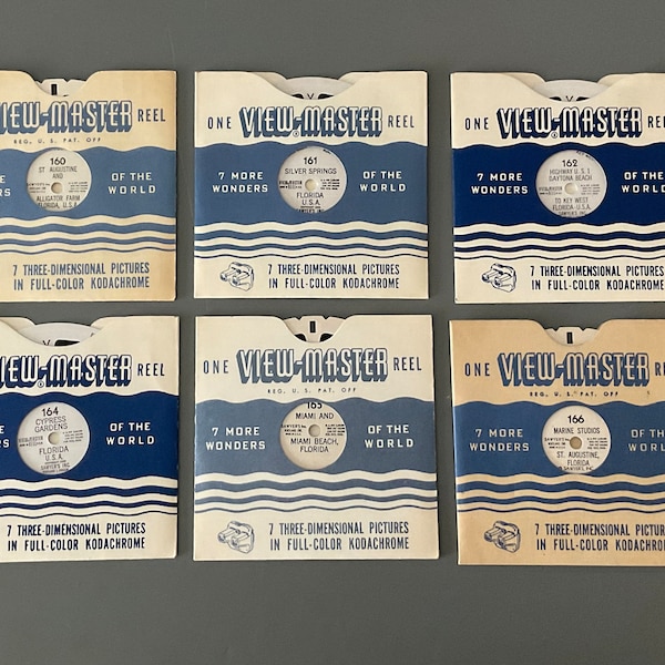 Vintage Sawyer’s View-Master Reel Lot of (6) Scenes From Florida 3D Kodachrome 1949 Miami Beach Daytona NICE