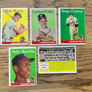 1958 Topps Baseball Card Lot von (5) Milwaukee Braves Team Card Rookies Original Ausgabe Checklist
