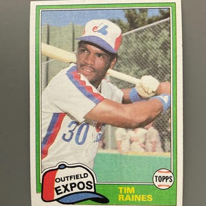 Tim Raines 1981 Topps scambiata carta da baseball #816 Montreal Expos originale emissione Rookie NICE HOF RC