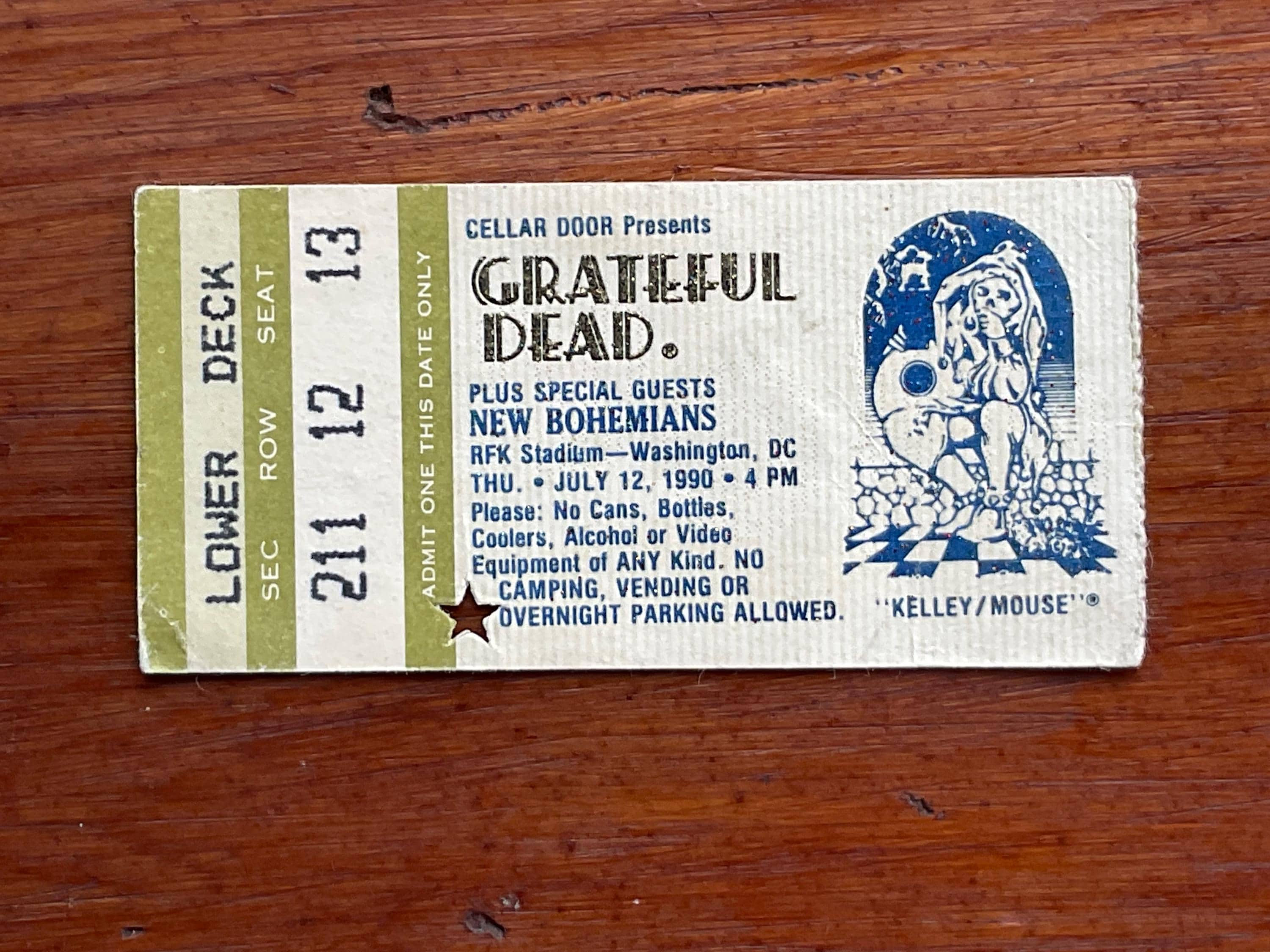 Grateful Dead Ticket Stub RFK 7/12/1990 Mail-order Brent's Last