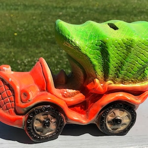 Rare 60s 70s Psychedelic Antique Car Coin Bank Ceramaster Japan Pop Art Dayglo Neon