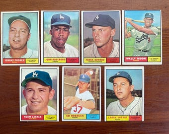 Lotto di carte da baseball Topps dei Los Angeles Dodgers del 1961, composto da (7) Podres Alston Roseboro HOF