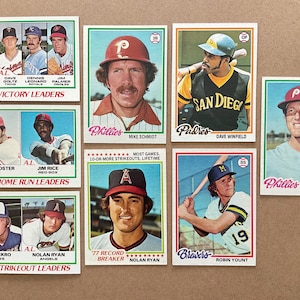 Lotto di (8) maglie da baseball Topps HOF del 1978 di Ryan Schmidt Yount Winfield Hall of Fame, edizione originale, belle