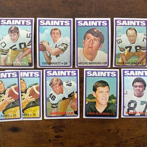 1972 Topps Futebol New Orleans Saints Lote de (9) Archie Manning Hines Rookies RC