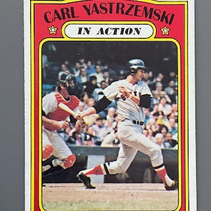 Carl Yastrzemski 1972 Topps Baseball Card #38 In Action Edizione Originale Boston Red Sox HOF Bella