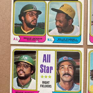Lotto di (5) maglie da baseball Topps HOF del 1974, Reggie Jackson, Brooks, Robinson e Stargell, Hall of Fame, originali, belle