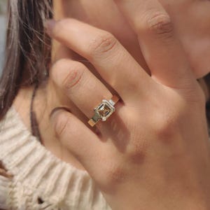 Asscher Cut Bezel Set Engagement Ring – 14K Gold Moissanite Solitaire – Modern Minimalist Wedding Ring – Bold Everyday Fine Jewelry
