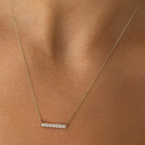 Diamond Bar Necklace / 14K Gold Diamond Necklace / Elegant Diamond Necklace / Stone Diamond Bar Necklace / Elegant 7 Diamond Necklace