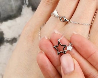 Celestial Moissanite Star Halsband, 14K Guld Stjärnhimmelshänge, Elegant Nordstjärnesmycke, Unik Minimalistisk Gåva till Henne