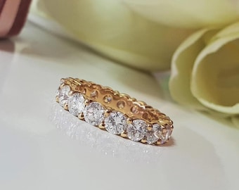 Full Eternity Round Diamond Wedding Ring – 14K Yellow Gold Band – Moissanite Anniversary Ring – Classic Elegant Bridal Jewelry