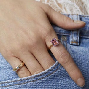 14K Rose Gold Emerald Cut Amethyst Ring: Lavender Solitaire Jewelry