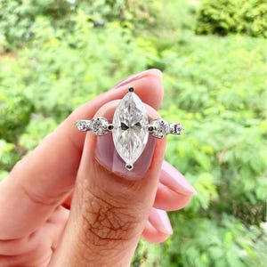 Marquise Moissanite Ring, Diamond Engagement Ring, 14K White Gold Anniversary Ring, Personalized Gift for Her, Promise Gift, Ring for Women