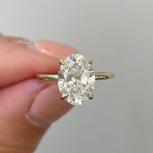 Oval Moissanite Engagement Ring, 14K 18K Yellow Gold Hidden Halo Ring, Promise Ring for Women, Statement Ring, Personalized Gift for Women