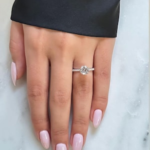 Round Engagement Ring, Round Cut Moissanite Engagement Ring, Round Moissanite Ring, Hidden Halo Ring, 14K White Gold Anniversary Gift