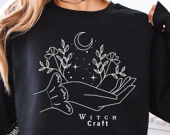 Women's Witch Craft Sweatshirt – Witch Sweater with Moon Herbs – Boho Witch Aesthetic – Gift for Witches & Spiritual Lovers