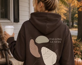 Falling Leaves Hoodie | Autumn Hoodie with Back Print | Cozy Hoodie with Minimal Leaf Design | Autumn Outfit | Unisex Hoodie