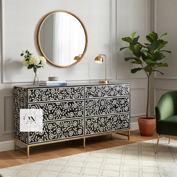 Handmade Bone Inlay Dresser, Bone Inlay Flower Design Dresser, Inlay Indian  Dresser, Bone Inlay Furniture