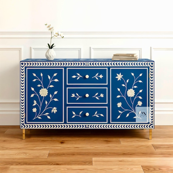 blue bone inlay dresser Handmade Floral - Bohemian Console Table putting dresser in closet