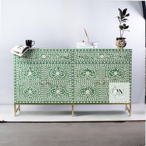 Bone Inlay Floral Design Sideboard, Bone Inlay Buffet, Bone Inlay Furniture, Inlay Indian Furniture
