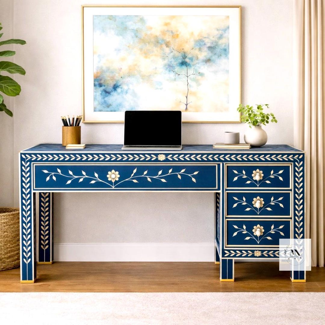 Handmade Bone Inlay Study Table, Writing Desk, Laptop Table, Office ...