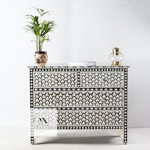 Bone Inlay Targua Design Chest of Drawer, Bone Inlay Chest, Chest of Drawer, Bone Inlay Furniture