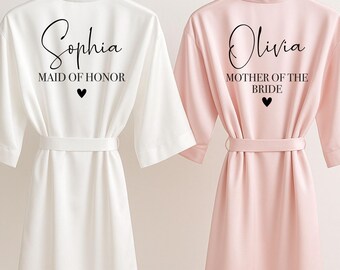 Personalised Bridal Robe, Satin Dressing Gown for Bridesmaid, Wedding Party Getting-Ready Gift, Bridesmaid Party Robes, Bride to be Gifts