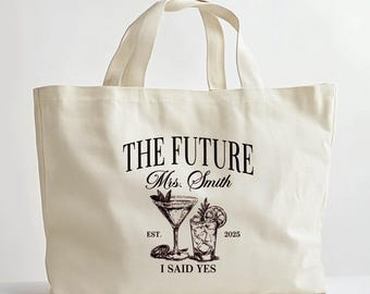 Sac fourre-tout future Mme, sac Mme personnalisé, sac fourre-tout de fiançailles personnalisé, sac future mariée, cadeaux de fiançailles et d'enterrement de vie de jeune fille, cadeau de mariage