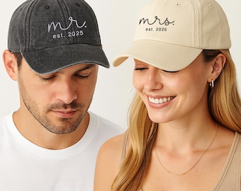 Mrs Hat bestickte Hüte, personalisierte Mr & Mrs Baseballkappe, Braut und Bräutigam Hüte, passende Paare Kappen, individuelles Hochzeitsgeschenk für sie