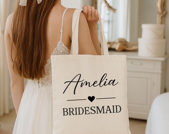 Custom The Bride Tote Bag, Personalised Name Hen Do Bachelorette Party Bags, Bridesmaid Bridal Team Classy Printed Tote Bag, Wedding Gifts
